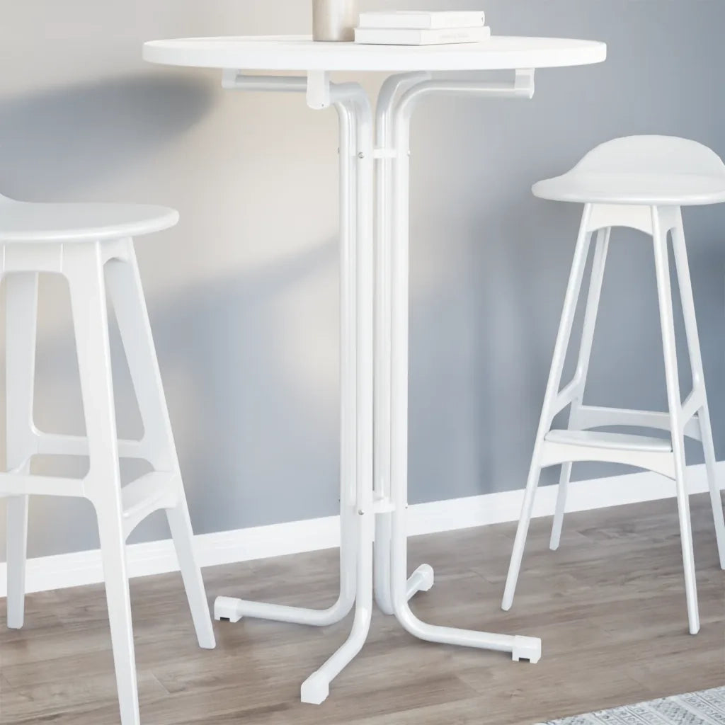 Tavolo da Bar Bianco Ø80x110 cm Legno Multistrato e Acciaio 4008304