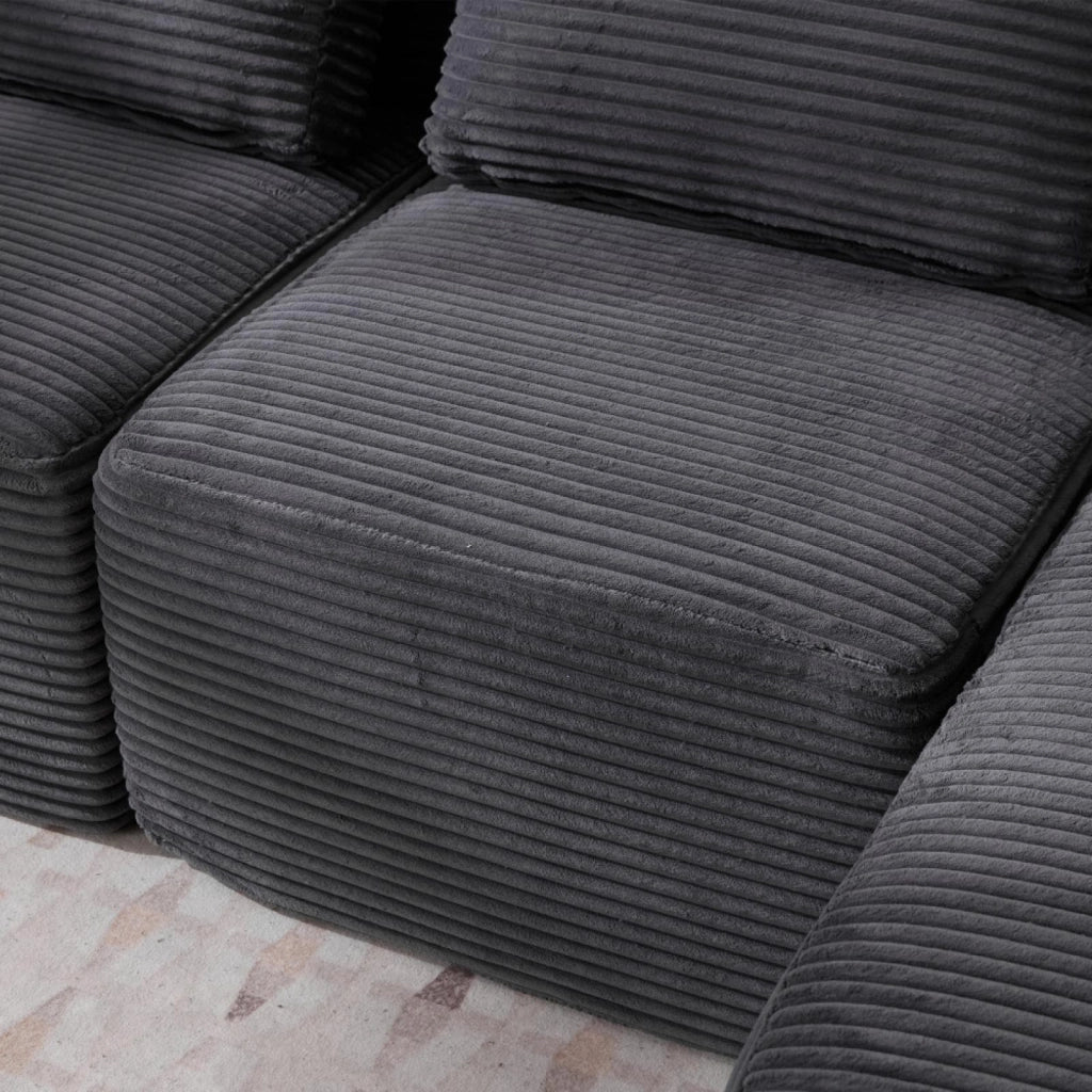 Divano, 265 cm, a due posti, con portabicchieri, tre cuscini decorativi, per piccoli appartamenti, grigio scuro