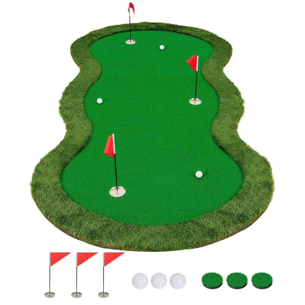 Tappetino da golf per putting con 3 buchi e palline da golf, Tappetino professionale per allenamento golf Verde