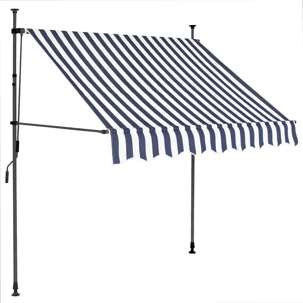 Tenda da Sole Retrattile Manuale con LED-Tenda parasole per Patio 100 cm Blu e Bianca