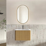 MOBILE BAGNO Sospeso con Specchio LED e Lavabo Integrato Rovere