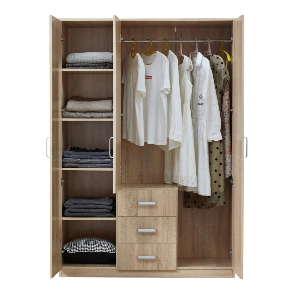 Armadio Guardaroba Bodolz con Cassettiera e Specchio 176 x 120 x 52 cm Effetto Rovere Sonoma [en.casa]
