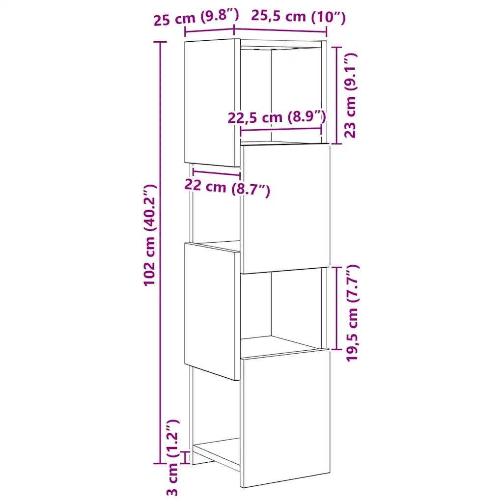 Mobile angolare Legno vecchio 25,5x25x102cm Legno multistrato