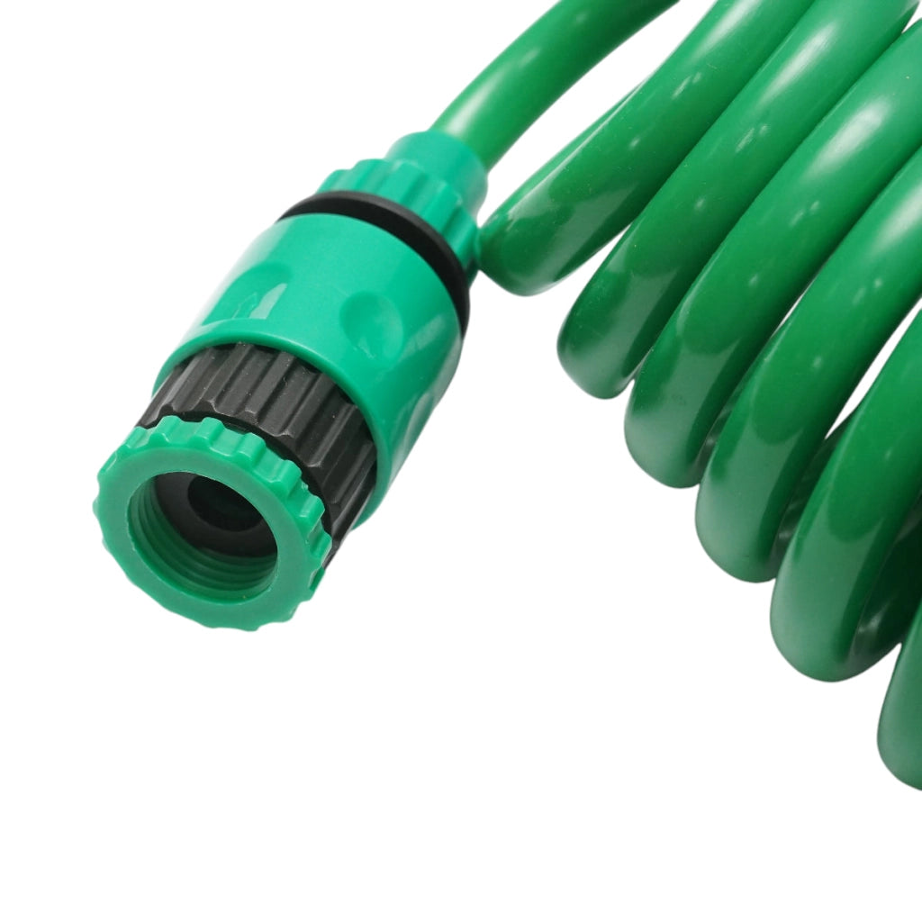 Tubo da giardino spirale estensibile 7.5 m con pistola regolabile a 7 funzioni, adattatore 3/4 e raccordo rapido 1/2