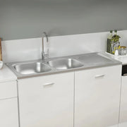 Lavello da Cucina Doppia Vasca Argento 1200x600x155 mm Acciaio 147239