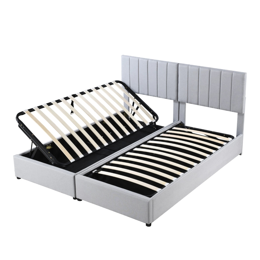Letto Contenitore Matrimoniale 180x200 cm; 2 Posti; con Rete a Doghe e Testiera Regolabile; Grigio
