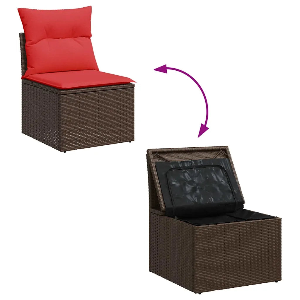 Set Divani da Giardino 11 pz con Cuscini Polyrattan Marrone 3326078