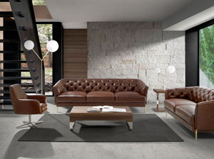 Poltrona girevole in pelle marrone cognac