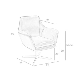 Poltrona girevole in pelle marrone cognac