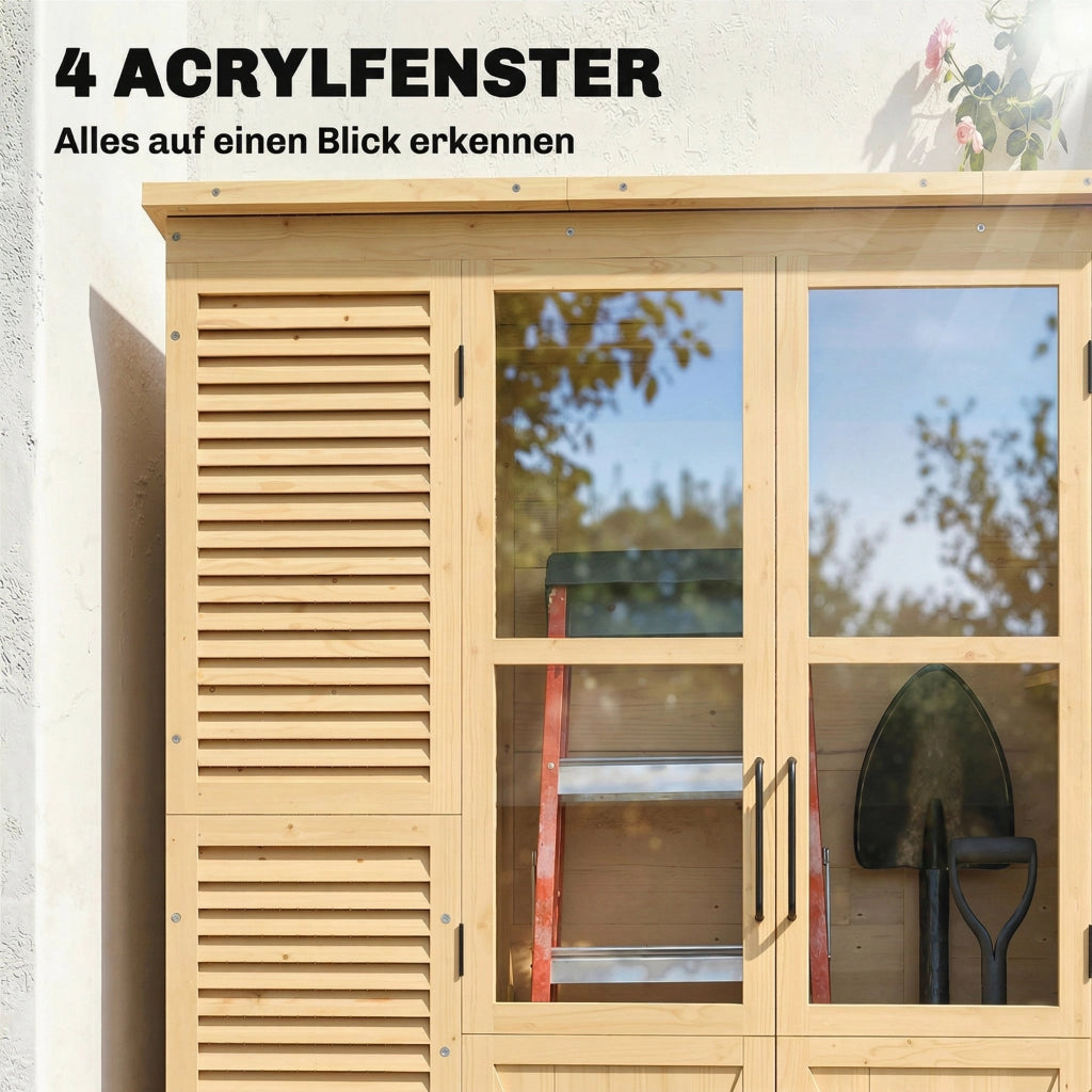 Armadio da giardino in legno con ripiano finestre acriliche doppia porta tetto ventilazione a lamelle ¨C Xylo