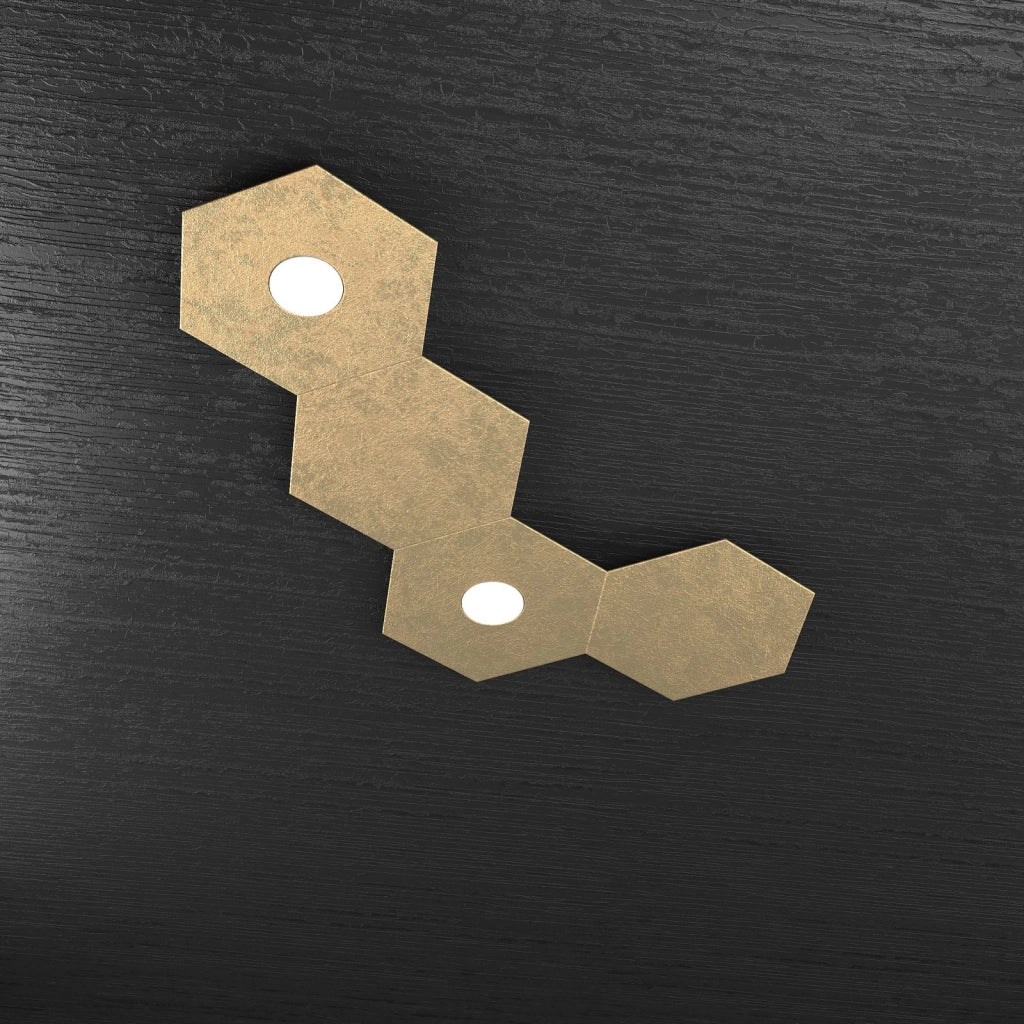 HEXAGON APPLIQUE-PLAFONIERA 2 LUCI + 2 DECORATIVO FOGLIA ORO 1142-2L2D-FO