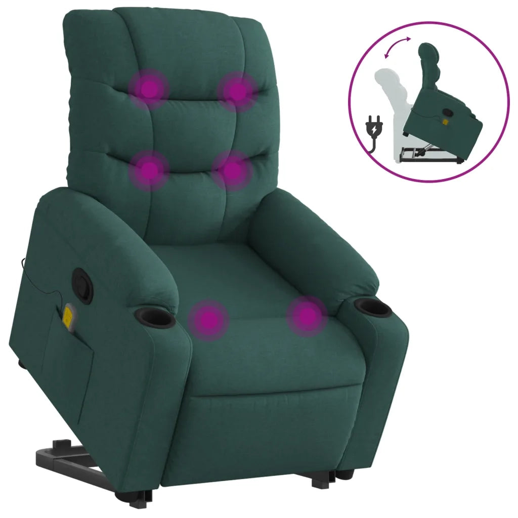 Divano Sedia-Poltrona Alzapersona Massaggiante Verde Scuro in Tessuto 286640