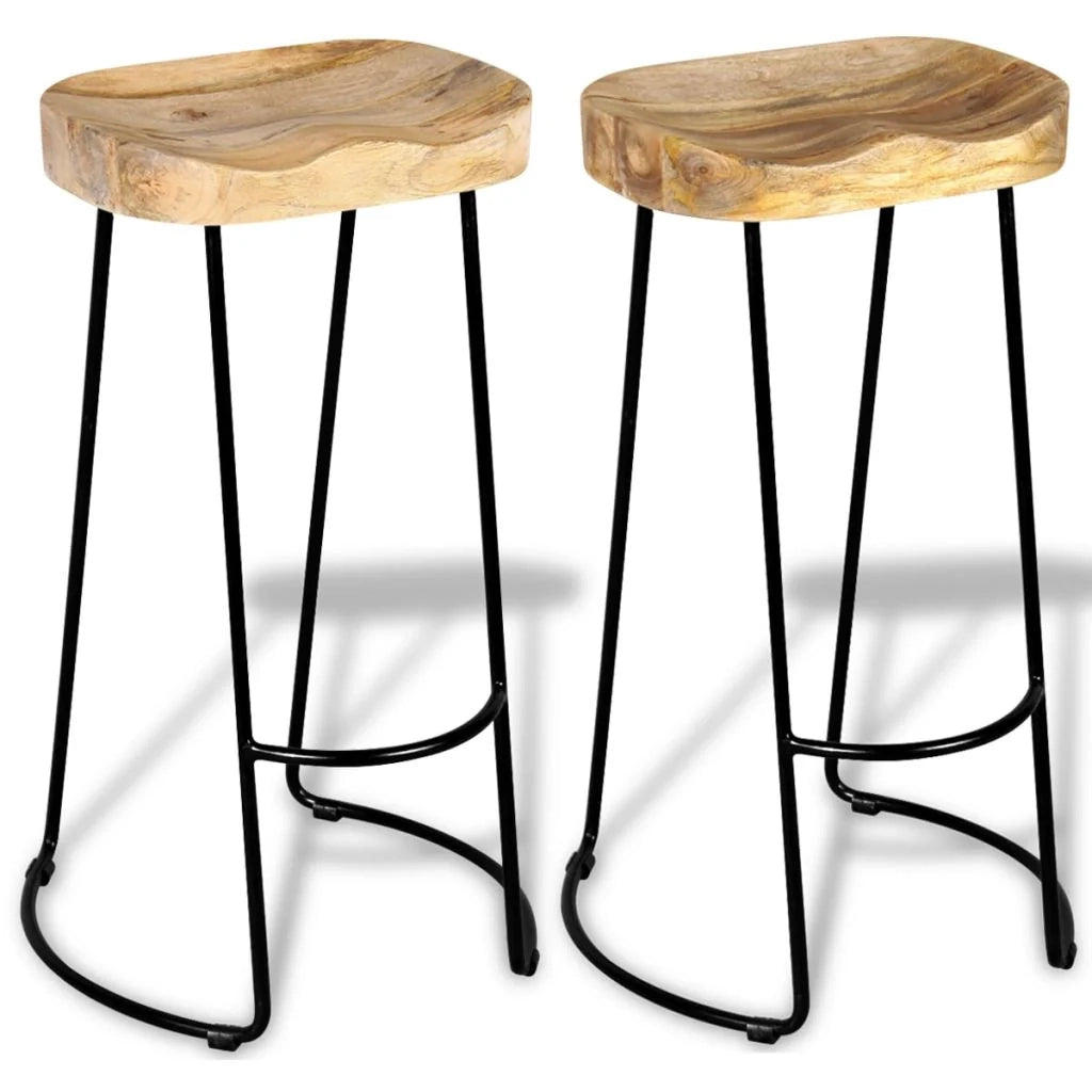 Set di due sgabelli da bar di design 2 pezzi in legno massello di mango 1202061