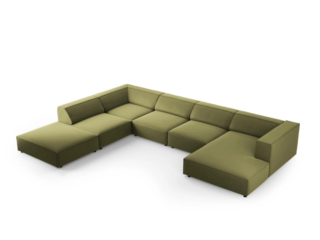 Cosmopolitan Design - Divano panoramico sinistro "Arendal" 7 posti in velluto verde chiaro 