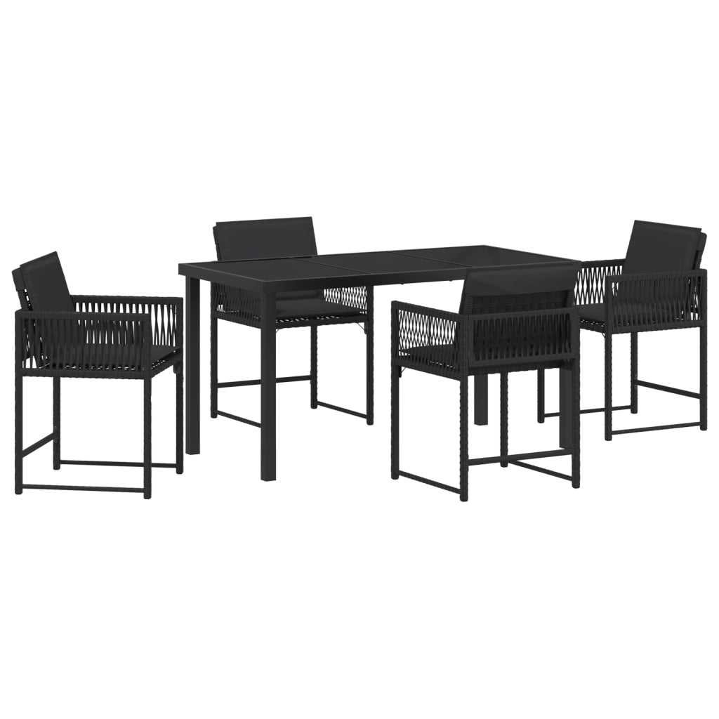 Set da pranzo da giardino 5 pezzi con cuscini neri in polyrattan