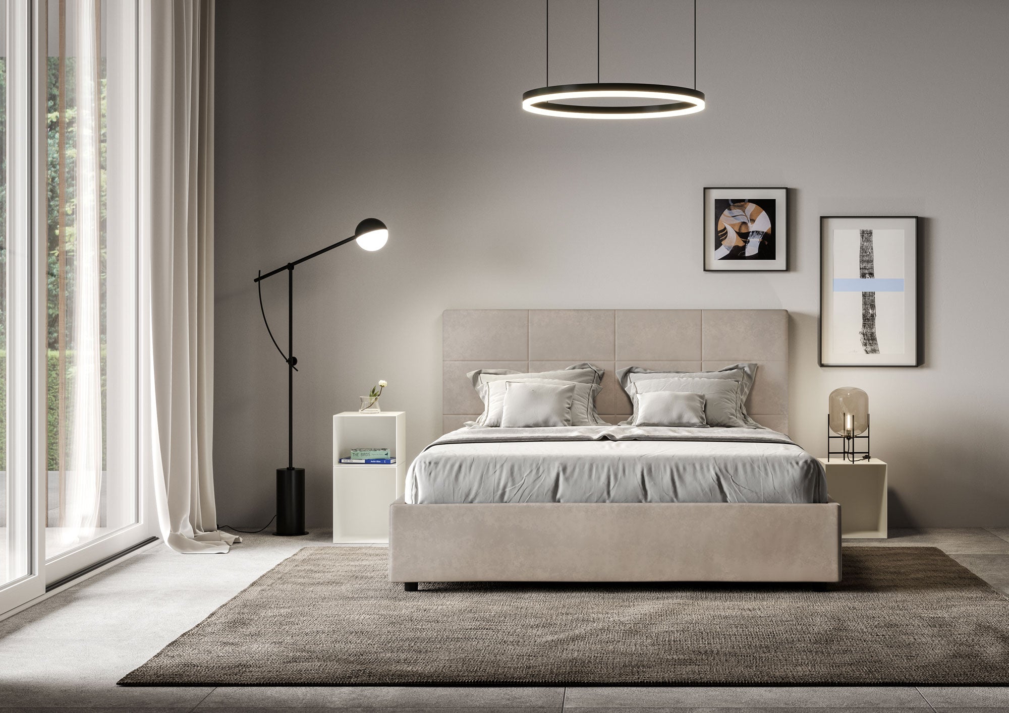 Letto Matrimoniale Francese 140x190 cm con Rete e Contenitore Mika Sabbia