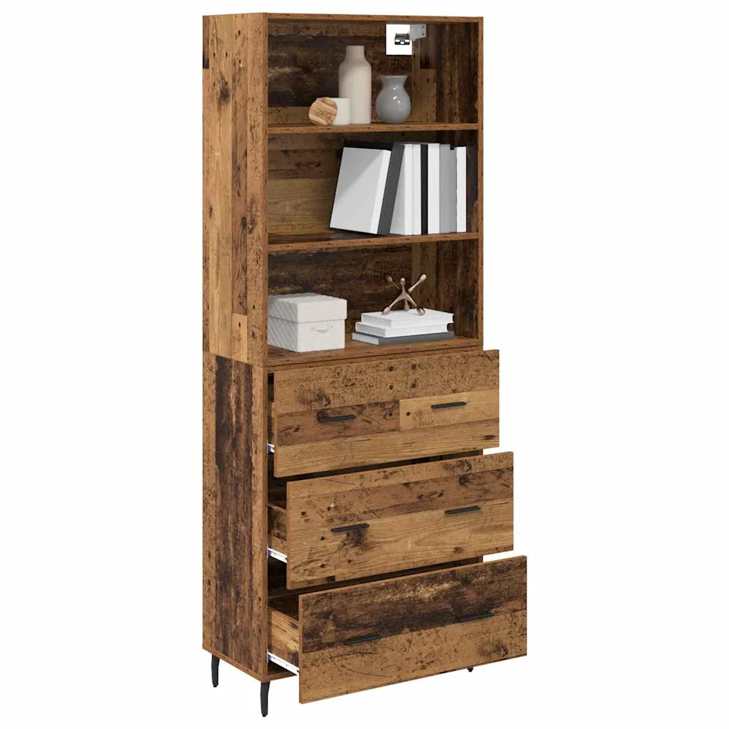 Credenza 2 pz-Set di 2 Buffet-Armadio da cucina Legno vecchio Legno Stratificato e Vetro 378964