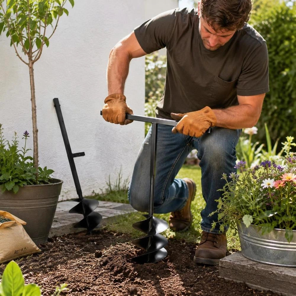 Earth Auger With Handle 250 Mm Steel Black