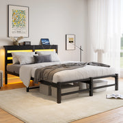 Letto per adulti 140 × 200 cm con LED RGB, 2 porte USB, contenitore sotto il letto, senza materasso, nero