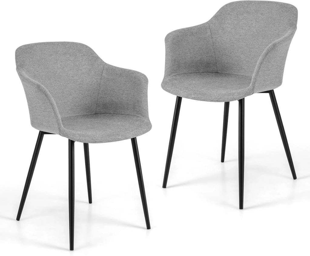 Set di 2 Sedie da Pranzo, Sedia da Pranzo Imbottita con Schienale Ergonomico, Ampi Braccioli, Sedie Moderne ed Eleganti per Soggiorno, Sala da Pranzo e Cucina, Portata 150 kg (Grigio chiaro)