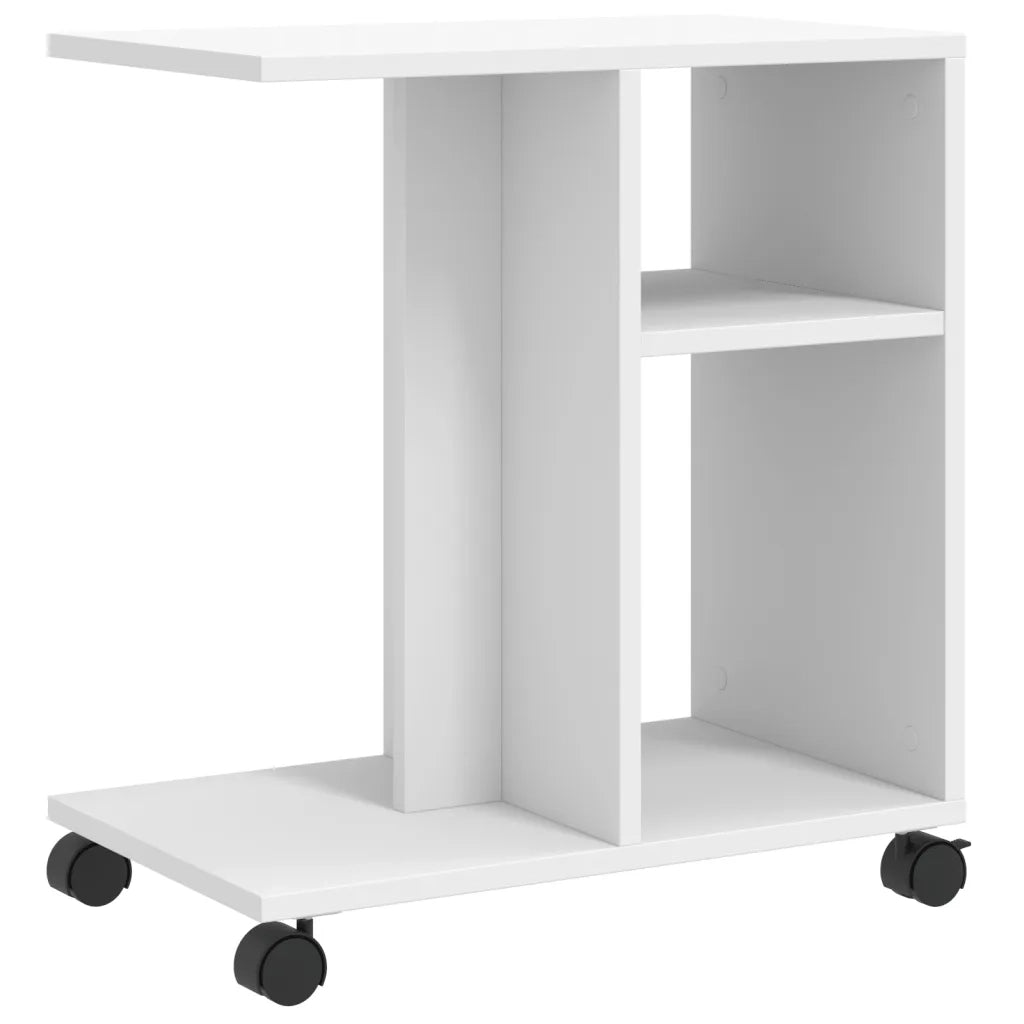 Tavolino con Ruote-Tavolino da soggiorno-Tavolo Bianco 50x30x55 cm in Legno Multistrato