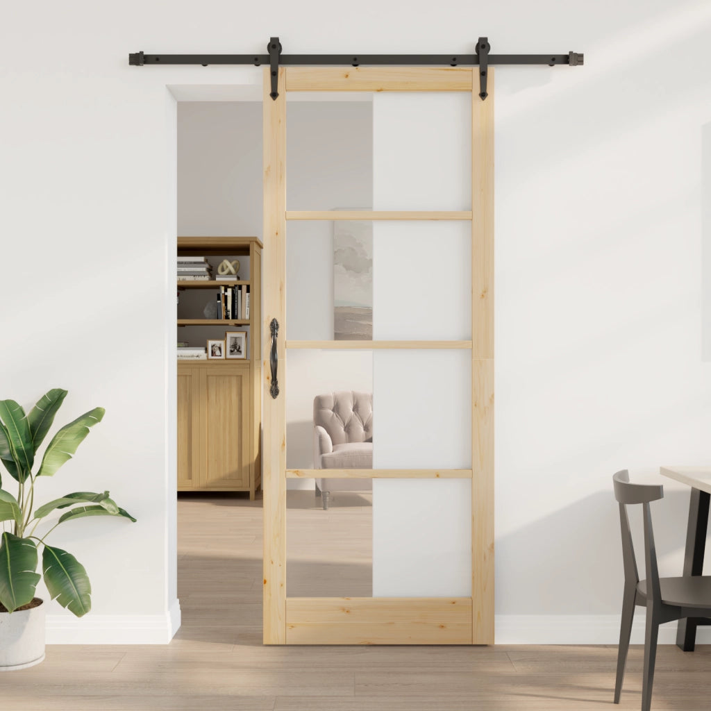 Porta Scorrevole  con Set di Ferramenta 93x232 cm Legno Massello di Pino
