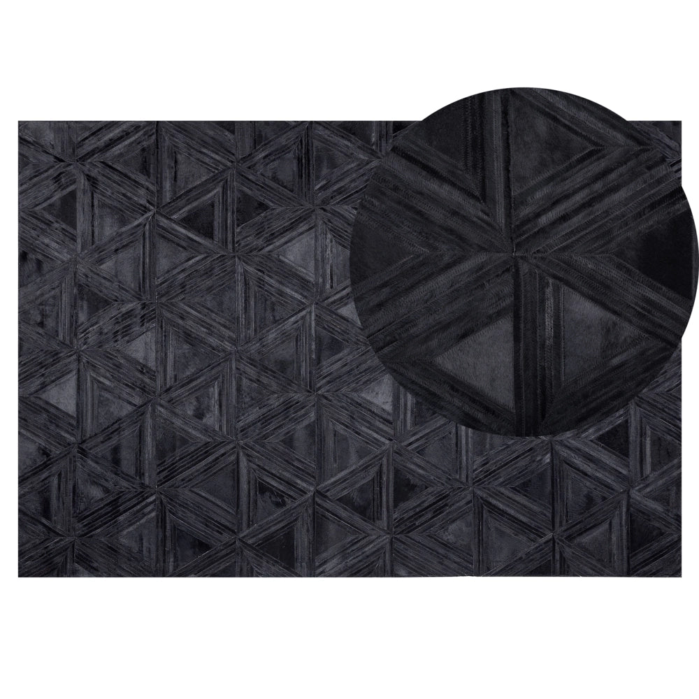 Tappeto Nero Pelle Di Vacchetta 140 x 200 cm Motivo Artigianale A pelo corto Moderno