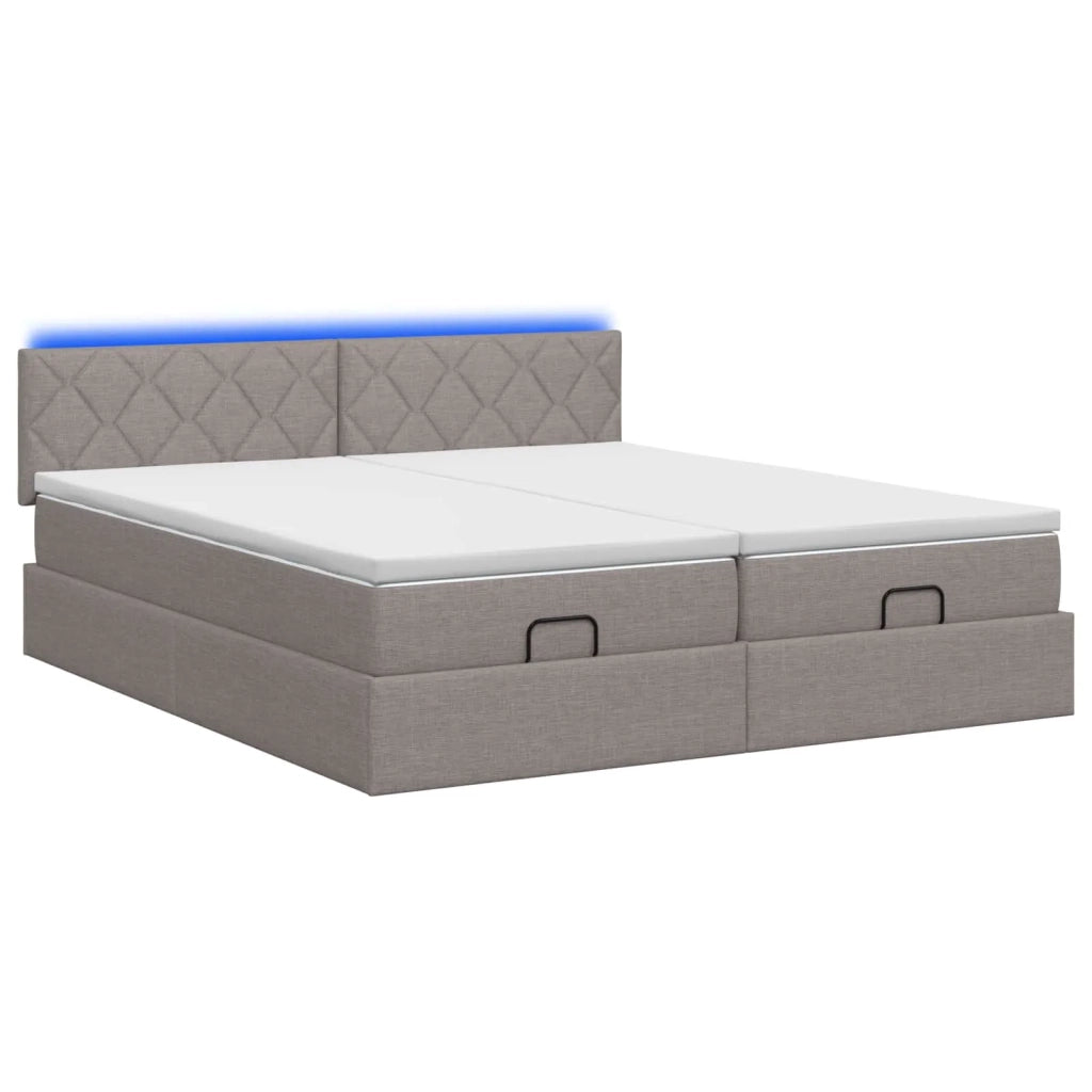 Letto Ottomano con Materasso e LED Tortora 200 x 200 cm Tessuto 3457305