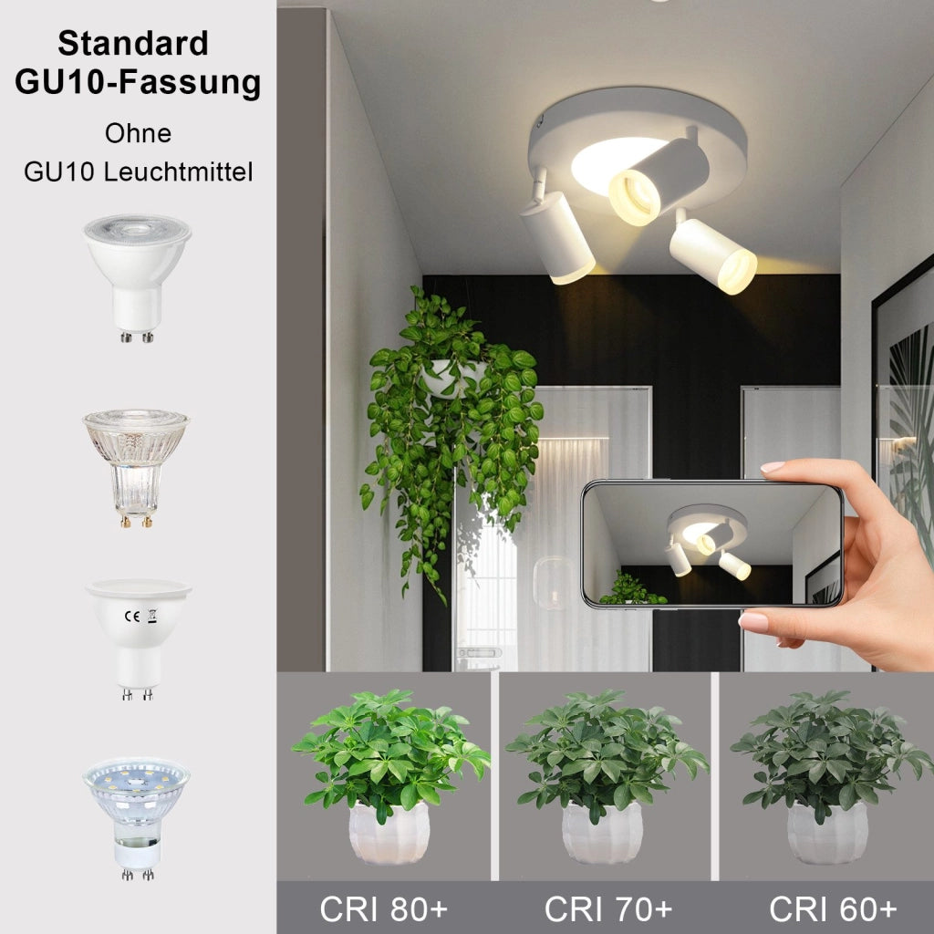 ZMH Faretto da soffitto 3 lampadine GU10 20W camera da letto 3000k lampada cucina metallo orientabile