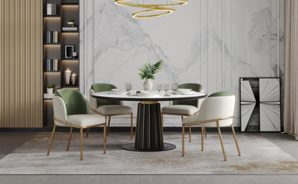 SEDIA da pranzo minimalista 44,5x50,8 cm in metallo e legno Beige/Verde/Oro
