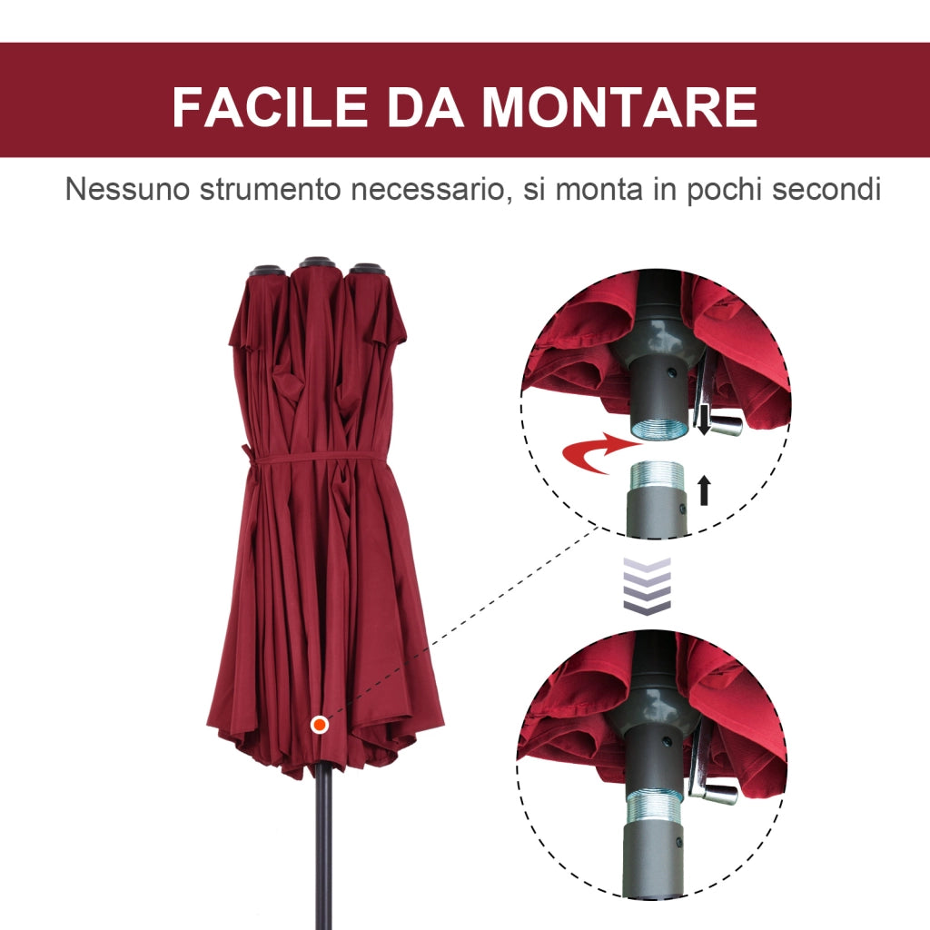 Ombrellone da Giardino Doppio ¨C zephmum ¨C Acciaio, Poliestere, 455x265x238cm, Rosso