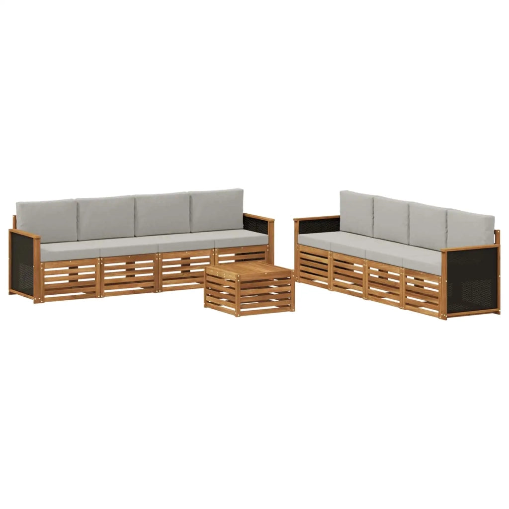 Set di divani da esterno 9 pz Naturale e Grigio Chiaro 3384162