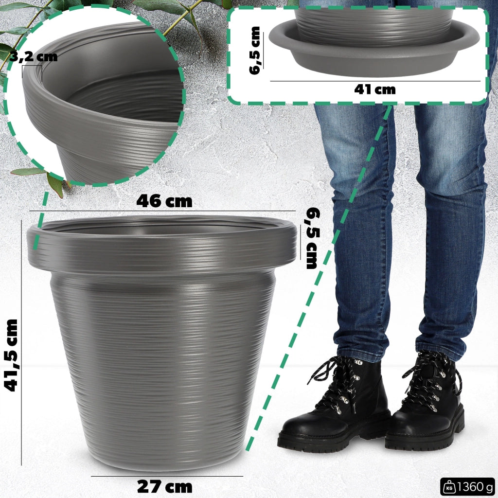 Vaso da giardino KADAX per fiori, con coperchio e supporto, grande, grigio, 46 cm
