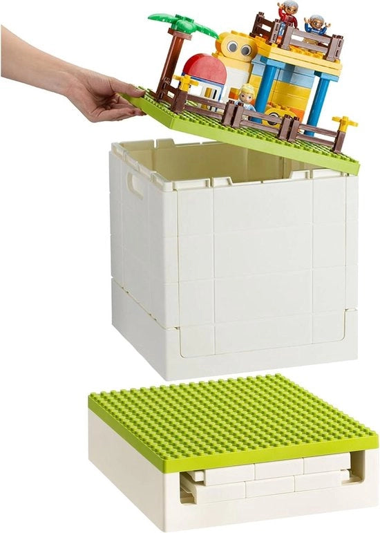 Scatola di archiviazione pieghevole con tavola di costruzione in plastica - Contenitore sovrapposto 25 l - Box trasparente verde