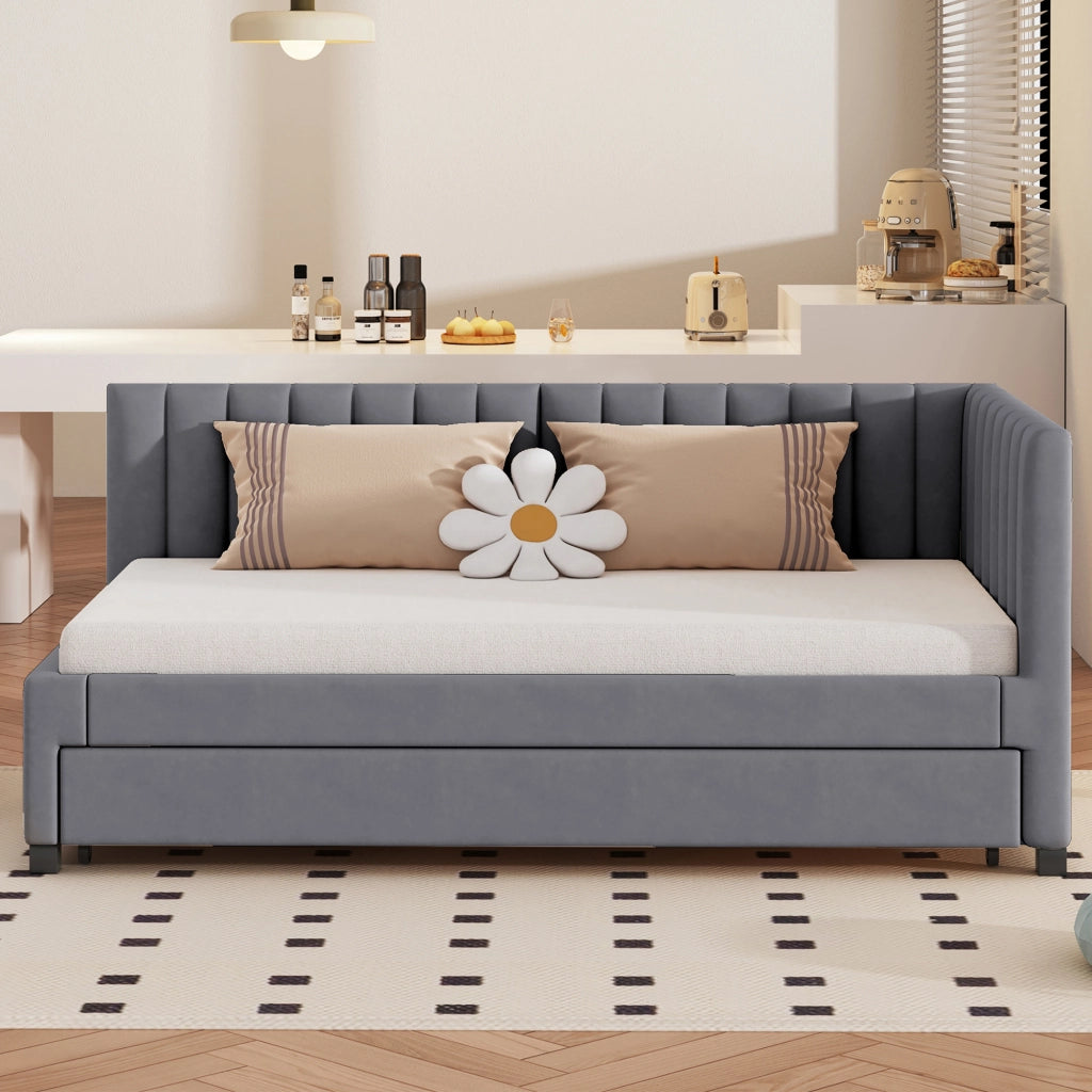Letto sofa estraibile in velluto grigio 90x200 cm