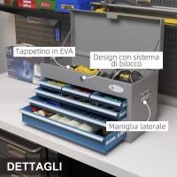 DURHAND Cassetta Attrezzi in Acciaio con 6 Cassetti, un Bauletto e 2 Chiavi, 60x26x34 cm. Blu