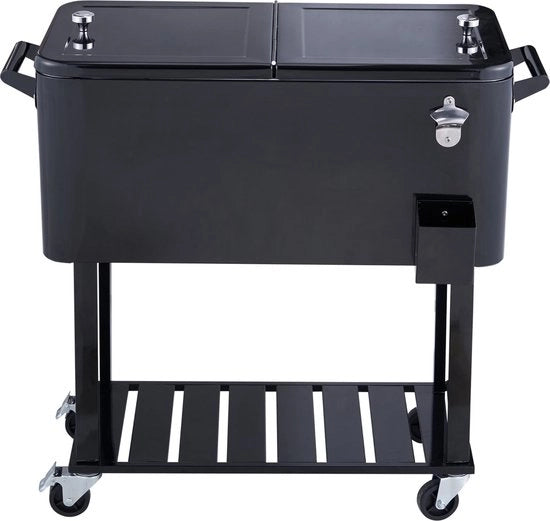 Carrello Refrigerante Rotante in Nero - 80L - 93x46x89 cm - 18kg - Con Maniglia e Ruote - Grande e Portatile