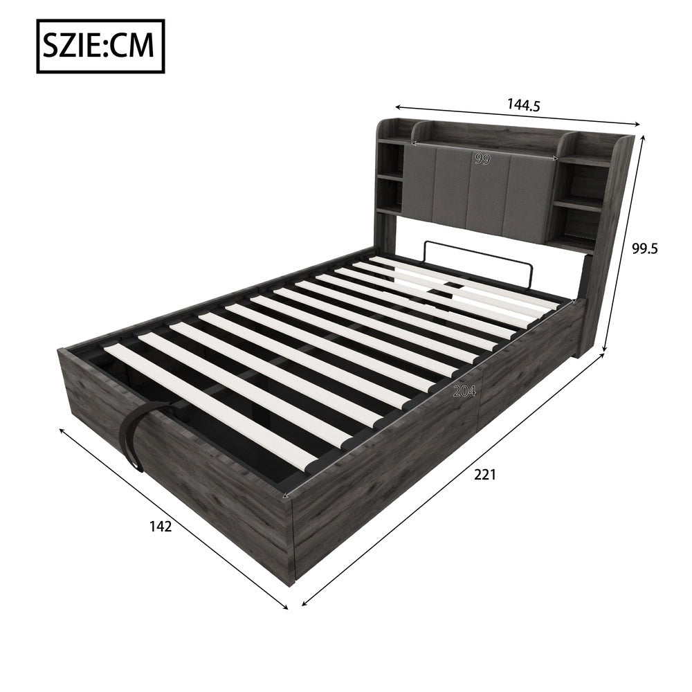 Letto Contenitore in Legno con Testiera ¨C MINIMAL ¨C Matrimoniale 140x200, Grigio