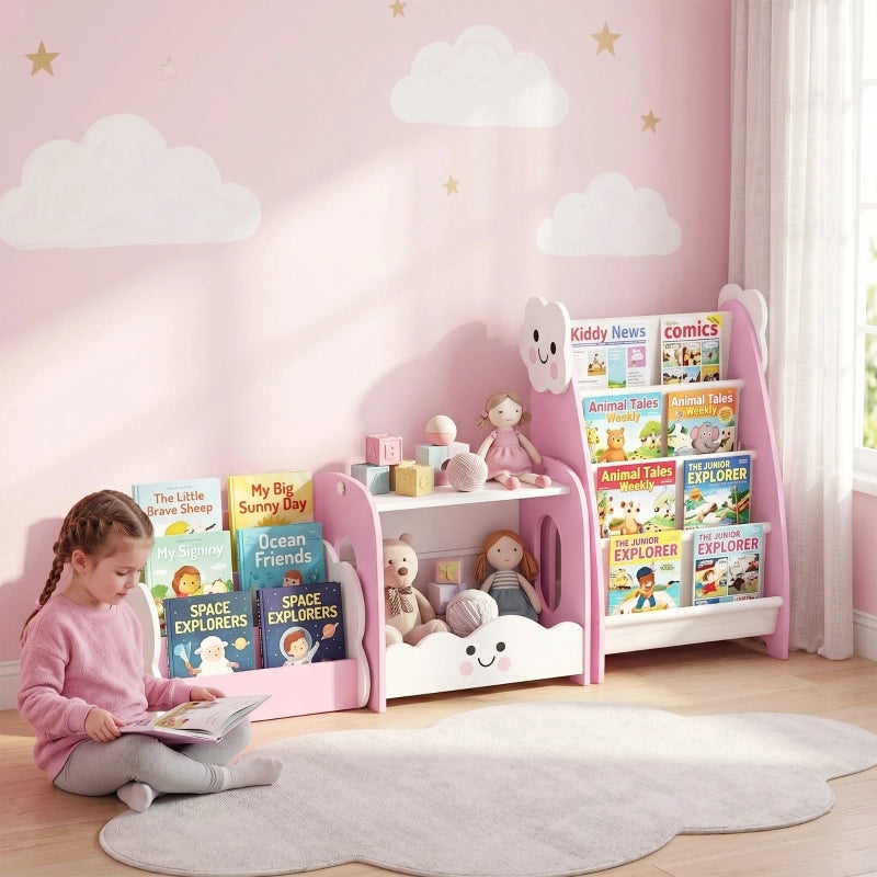 SCAFFALE 3-in-1 per bambini 81x39x17 cm rosa in MDF