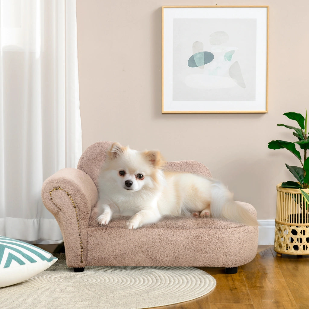 Divano per cani ¨C zephmum ¨C 80x40x46 cm, beige, velluto, legno