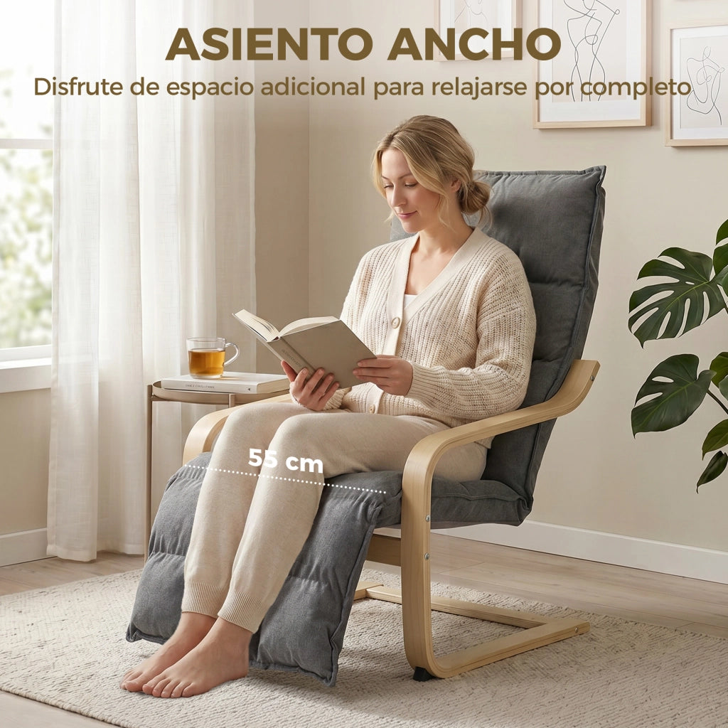 Poltrona Relax con Dondolo ¨C Xylo ¨C Tessuto Lino Grigio Schienale Alto Poggiapiedi