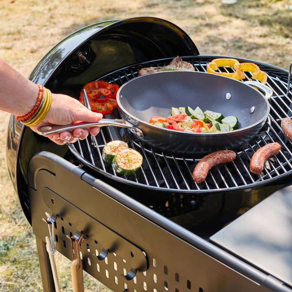 Barbecue rotondo a carbone in acciaio smaltato con carrello, ø53cm,