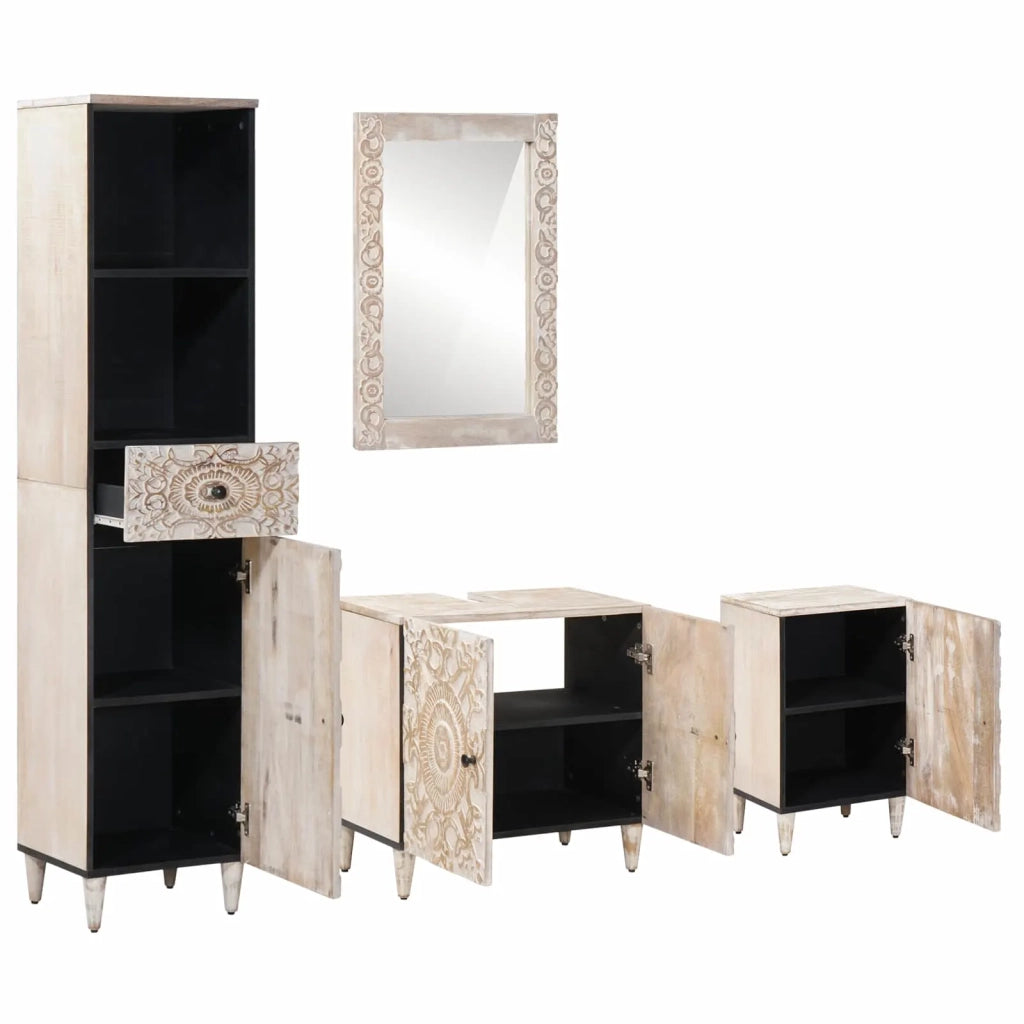 Set di mobili per il bagno 4 pcs Bianco Legno di mango massello