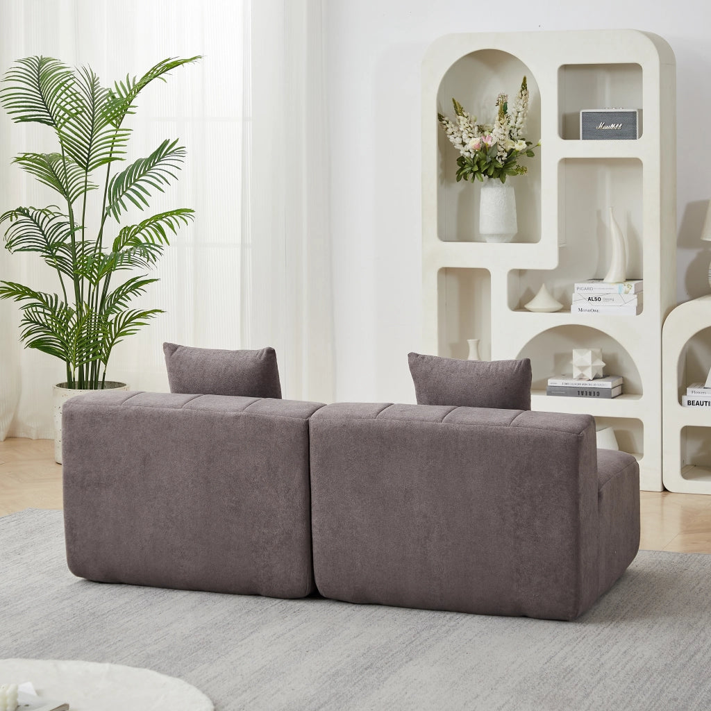 DIVANO Modulare Curvo in Chenille Grigio con 2 Cuscini