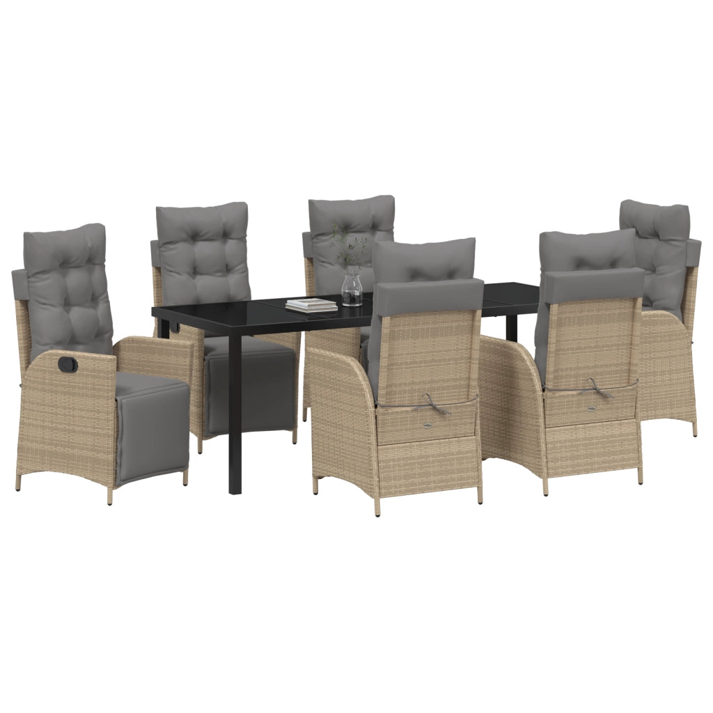 Set da Pranzo da Giardino 7 Pezzi Beige in Rattan Polietilene