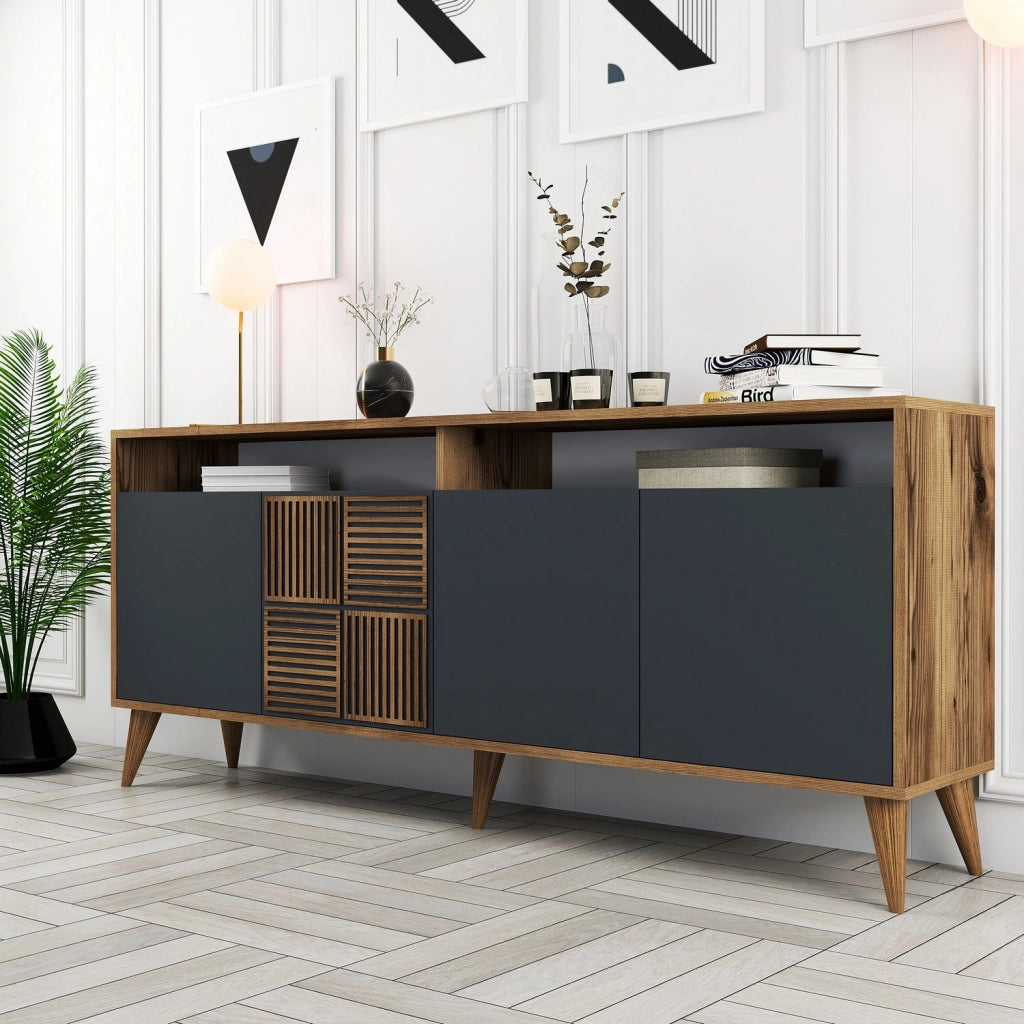 Buffet in legno "Milano" - 180 x 35 x 78 cm - Noyer Antracite