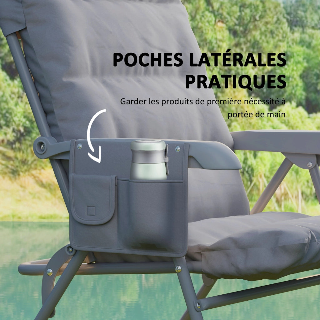 Sedia pieghevole da camping ¨C zephmum ¨C grigio, imbottita, schienale regolabile