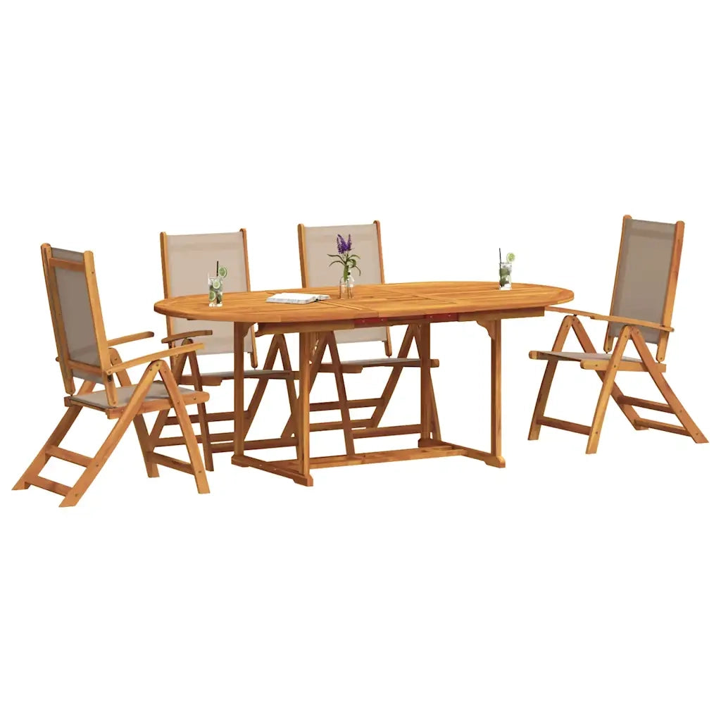 Set Pranzo da Giardino 5pz Legno Massello di Acacia e Textilene