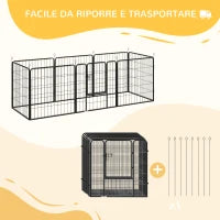 Recinto per Cani di Piccola Taglia a 8 Pannelli Modulabili da 80x1.5x80 cm, Box per Cani e Cuccioli Pieghevole con Porta in Acciaio con 8 Picchetti, Nero