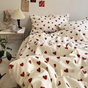 Set di coperte a 4 pezzi, 135 x 200 cm, cuore rosso e bianco, set di 2 coperte, microfibra estetica, cuori rossi, set di coperte e 2 cuscini con copri cuscino 80 x 80 cm con chiusura a zip